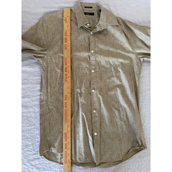 Original Penguin Shirt Men's Medium Button Up Long Sleeve Classic Fit Beige Wine - Picture 6 of 10